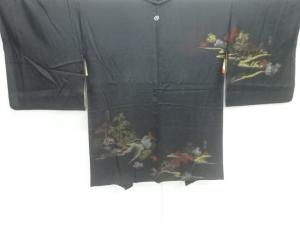 大正ロマン　漆風景模様織り出し一つ紋絵羽織